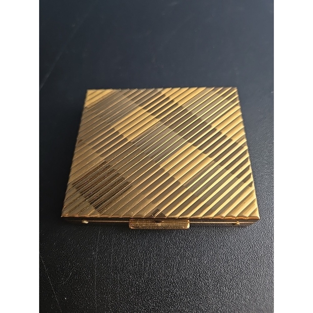 Vintage American Powder Compact‎ Mirror Gold Tone 1950s w/ Puff